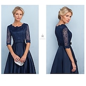 billiga Te Längd-A-linjead klänning brudmodersklänning formell elegant enkel juvelringning ankarlängd té längd satin halvlång ärm med spets rosett/rosetter blomma derby klänning tävlingsdag klänning 2025