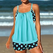 abordables Maillots une pièce et tankinis-Femme Tankini Maillot De Bain Deux Pièces Bretelles Croisées Maillots de Bain Tache Maillots de Bain Noir Rouge Respirable Séchage rapide Poids Léger Sans Manches - Natation Surf Plage Eté Printemps