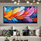 cheap Landscape Paintings-Handmade Original Coloured Feathers Oil Painting On Canvas Abstract Colourful Wings Wall Art for Home Decor With Stretched Frame Without Inner Frame Painting