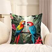 baratos estilo animal-Capa de almofada decorativa de pássaros tropicais 1 peça, capa de almofada quadrada macia, fronha para quarto, sala de estar, sofá, cadeira