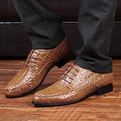baratos Formal-Homens Oxfords Padrão de crocodilo Pele PU Respirável Confortável Antiderrapante Com Cadarço Castanho Claro Preto Outono Inverno