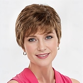 baratos peruca mais velha-Casey Whisperlite wig curto ultra-chic peruca pixie com camadas retas / tons multi-tonais de loiro prateado marrom e vermelho