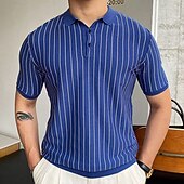 halpa Miesten printtipoolopaita-Miesten Button Up Polos Golfpaita Kausaliteetti Urheilu Kauluskäänne Lyhythihainen Muoti Perus Raita Tilkkutäkki Napit Kesä Sininen Button Up Polos