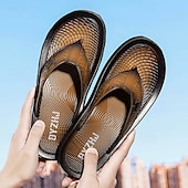 preiswerte Kleidungs-Sandalen-Braune Casual Flip Flops für Herren mit strukturiertem Fußbett und verstellbarem Riemen – bequeme Outdoor-Sandalen für Sommer und Strand