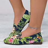 abordables Sandalias planas de mujer-Zapatos sin cordones con estampado floral tropical para mujer: zapatos casuales livianos y transpirables para atuendos de verano y vacaciones