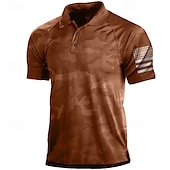 billige Golfpolo for menn-Herre Kamuflasje POLO T-skjorte Golf skjorte Kortermet Skjorte Aftæpning Gate Daglig 3D-utskrift Svart / Grå Rød Brun Grønn 3D Knapp ned Klær Mote Fritid Pustende Bekvem