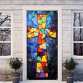 billige Dørdeksler-Dørdekorasjoner Dørtrekk Kors Blekktglass Effekt Dørvev Dørgardin Dekorasjon Bakgrunn Innendørs/Utendørs Dørbanner Framdør Gårdsdrift