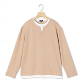 economico T-shirt in maglia waffle-Per uomo Maglietta Waffle Felpa Pullover Maglietta Camicia a Maniche Lunghe Manica Lunga Girocollo Scollo a V Primavera &amp; Autunno Semplice Moda Designer Essenziale Moda Finto due pezzi Vacanza