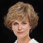 cheap Older Wigs-WhisperLite Wig Luxe Crop-Style Wig with Razored Bangs and Dimensional Layers/Multi-Tonal Shades of Blonde Silver Brown and Red