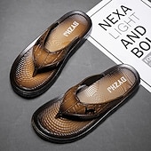 preiswerte Kleidungs-Sandalen-Braune Casual Flip Flops für Herren mit strukturiertem Fußbett und verstellbarem Riemen – bequeme Outdoor-Sandalen für Sommer und Strand