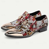 baratos Sapatos Sociais Elementares-mocassins masculinos de couro com estampa floral – sapatos sociais slip-on de couro bovino premium com corrente de metal e biqueira brilhante para festas e ocasiões formais