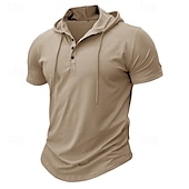 baratos camisetas básicas-Homens Camiseta Manga Curta Com Capuz Primavera Verão Esportes Moda Diário Botões Com Cordão Ao ar livre Dia a Dia Casual Preto Branco Verde Top Tee para Homens
