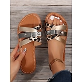 preiswerte Urlaubsandalen-Damen Riemchensandalen mit Schlangenmuster und metallischen Akzenten - lässige flache Sommersandalen für Strand und Alltag