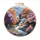 cheap Sewing &amp; Knitting &amp; Crochet-Embroidery Kit for Beginners,Cross Stitch Needlepoint Kits for Adults Starter Easy Snowy Mountain Pattern Fabric Hand Crafts,Hoops,Needle,Women DIY Hanging Plants,Sewing Hobby