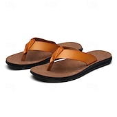 preiswerte Kleidungs-Sandalen-Braune Flip-Flops aus Kunstleder für Herren - lässige Sommersandalen mit offener Spitze und bequemer Sohle für Strand und Alltag