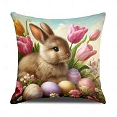 baratos Capa de almofada de férias-Capa de Almofadas Decorativas de Páscoa 1PC Coelho Ovos Macio Quadrado Capa de Almofada para Quarto Sala de Estar Sofá Cadeira