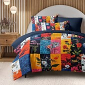 cheap 100% Cotton-Boho Flower Duvet Cover Full Size Bohemian Lines Bedding Set Flower Line Bed Sets Geomtric Quilt Cover Soft Lightweight Comforter Cover with 2 Pillowcases for Summer Spring