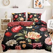 abordables conception exclusive-Ensemble de housse de couette 100% coton peinture à l&#039;huile vintage style fleurs ensemble de lit double ensemble de 2 pièces ensemble de 3 pièces léger doux en peluche courte ensemble de literie