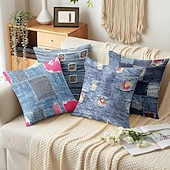tanie Styl vintage-vintage dekoracyjne poszewki na poduszki 1 szt. denim patch miękka kwadratowa poszewka na poduszkę na kanapę poszewka na poduszkę do sypialni salon sofa krzesło