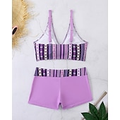 abordables Maillots une pièce et tankinis-Femme Tankini Maillot De Bain Deux Pièces Col en V Maillots de Bain Maillots de Bain Noir Bleu Respirable Séchage rapide Poids Léger Sans Manches - Natation Surf Plage Eté Printemps Grande Taille