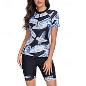 abordables Lycra de surf-Femme Maillot De Bain Deux Pièces Protection solaire UV Poids Léger Manche Courte Maillots de Bain Maillot de bain 2 Pièces Zip sur le devant Natation Surf Plage Sports nautiques Tropical Imprimé Et