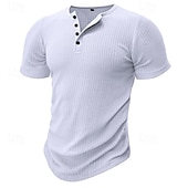 olcso Alkalmi Henley póló-Férfi Póló Henley ing Bordás kötött póló Tee Top Sima Henley Utca Vakáció Rövid ujjú Ruházat Divat Dizájn Alap