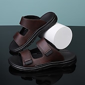 economico Sandali eleganti-Per uomo Pantofole e infradito Cuoio Traspirante Comodo Antiscivolo Mocassino Nero Marrone