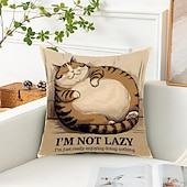 cheap Quotes&amp;Saying Style-Funny Animal Decorative Toss Pillows Cover Lazy Cat 1PC Soft Square Couch Cushion Case Pillowcase for Bedroom Livingroom Sofa Chair