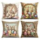 cheap Holiday Cushion Cover-Easter Decorative Toss Pillows Cover 1PC Bunny Eggs Soft Square Couch Cushion Case Pillowcase for Bedroom Livingroom Sofa Chair