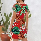cheap Casual Floral Dresses-Women&#039;s Mini Dress Casual Dress A Line Dress Floral Dress Summer Dress Hawaiian Stylish Casual Vacation Daily Date Regular Fit Floral Short Sleeve V Neck Pink Red Blue Green Summer