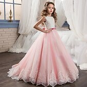 levne Dívčí květinové šaty-Šaty pro květinovou družičku děti Dívčí Princeznovské šaty Výkon Svatební Párty Elegantní Krásná Krajka Síťka Pevná barva Bez rukávů Tričkový Světle žlutá Bledě růžová 4 roky +