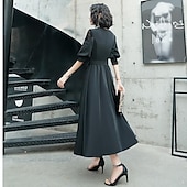 preiswerte Cocktailkleider-A-Linie Cocktailkleider Elegantes Kleid Formal Knöchellang Halbe Ärmel V-Ausschnitt Tasche Satin mit Schleife(n) Kleidern