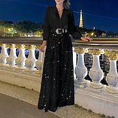 cheap Mom&#039;s Jumpsuits-Jumpsuits Mother of the Bride  Formal Elegant V Neck Floor Length Sequined Long Sleeve with Sequin Solid Color 2025