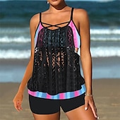cheap One Pieces &amp; Tankinis-Women&#039;s Tankini Two Piece Swimsuit Racerback Swimwear Swimwear Light Pink Black / White Breathable Quick Dry Lightweight Sleeveless - Swimming Surfing Beach Summer Spring Plus Size