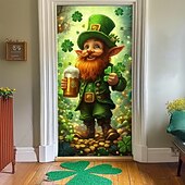 cheap Saint Patrick's Day-Saint Patrick's Day Door Decorations Door Covers Shamrocks Gnome Door Tapestry Door Curtain Decoration Backdrop Indoor/Outdoor Door Banner for Front Door Farmhouse