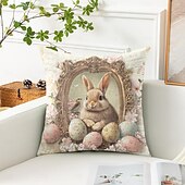 cheap Holiday Cushion Cover-Easter Decorative Toss Pillows Cover 1PC Bunny Eggs Soft Square Couch Cushion Case Pillowcase for Bedroom Livingroom Sofa Chair