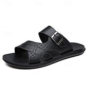 billige Ferietøfler-solbrune sandaler i kunstskinn med spennreim for menn – stilige sommersklier med teksturert design og sklisikker såle for fritidsbruk