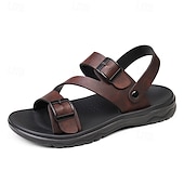halpa Mekko sandaalit-Miesten Sandaalit Litteät sandaalit PU-nahka Hengittävä Mukava Liukumaton Loaferit Musta Ruskea