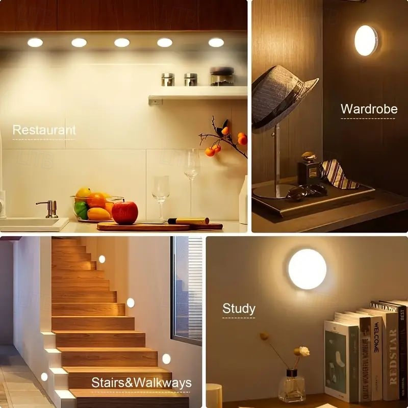 cheap Puck Lights-3PCS Motion Sensor Step Lights - USB Rechargeable Dimmable Night Lamps with 8 LEDs for Wardrobe, Bedroom &amp; Bathroom