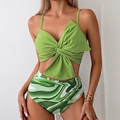abordables Maillots une pièce et tankinis-Femme Tankini Maillot De Bain Deux Pièces V Profond Bretelles Croisées Maillots de Bain Floral Maillots de Bain Jaune foncé Noir / Blanc Respirable Séchage rapide Poids Léger Sans Manches - Natation