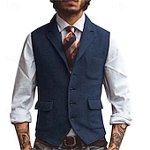 お買い得  メンズベスト-男性用 ベスト ジレ バケーション 日常 デート ファッション カジュアル 春 &amp; 秋 ボタン ポケット ポリエステル 快適 平織り シングルブレスト 一つボタン ラペル レギュラー シルバー ダークブラウン ブラック シャンパン ベスト