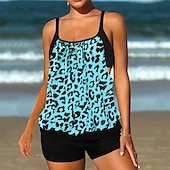 billiga One Pieces &amp; Tankinis-Dam Tankini Tvådelad baddräkt Brottarrygg Badkläder Blommig Badkläder Svart Blå Andningsfunktion Snabb tork Lättvikt Ärmlös - Simmning Surfing Strand Sommar Vår
