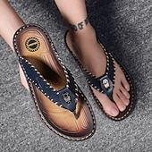 abordables Sandalias de vestir-Chanclas vintage de piel sintética marrón para hombre: sandalias de verano con punta abierta hechas a mano con suela antideslizante para playa, viajes y uso informal