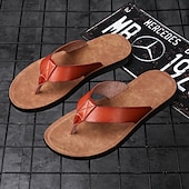 preiswerte Kleidungs-Sandalen-Braune Flip-Flops aus Kunstleder für Herren - lässige Sommersandalen mit offener Spitze und bequemer Sohle für Strand und Alltag