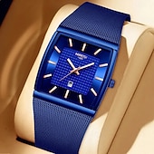 cheap Quartz Watches-NIBOSI Blue Square Mens Watches Top Brand Luxury Quartz Watch Men Slim Waterproof Male Wristwatch Men Relogio Masculino 2376