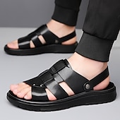 billiga Avslappnade sandaler-svarta sandaler i konstläder för män - sommarskor med öppen tå med korsbandsdesign och bekväm sula för fritidskläder