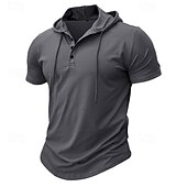 baratos camisetas básicas-Homens Camiseta Manga Curta Com Capuz Primavera Verão Esportes Moda Diário Botões Com Cordão Ao ar livre Dia a Dia Casual Preto Branco Verde Top Tee para Homens