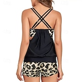 abordables Maillots une pièce et tankinis-Femme Maillot de bain 1 pièce Croisé Maillots de Bain Motif Léopard Maillots de Bain Marron Respirable Séchage rapide Poids Léger Sans Manches - Natation Surf Plage Eté Printemps