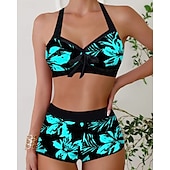 abordables Maillots une pièce et tankinis-Femme Tankini Maillot De Bain Deux Pièces Dos Nu Col en V Maillots de Bain Maillots de Bain Bleu Vert Respirable Séchage rapide Poids Léger Sans Manches - Natation Surf Plage Eté Printemps