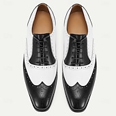 cheap Classic Dress Shoes-Men's Black and White Wingtip Oxford Shoes – Premium Cowhide Leather, Brogue Detailing, Classic Formal Style, Perfect for Weddings and Business Attire